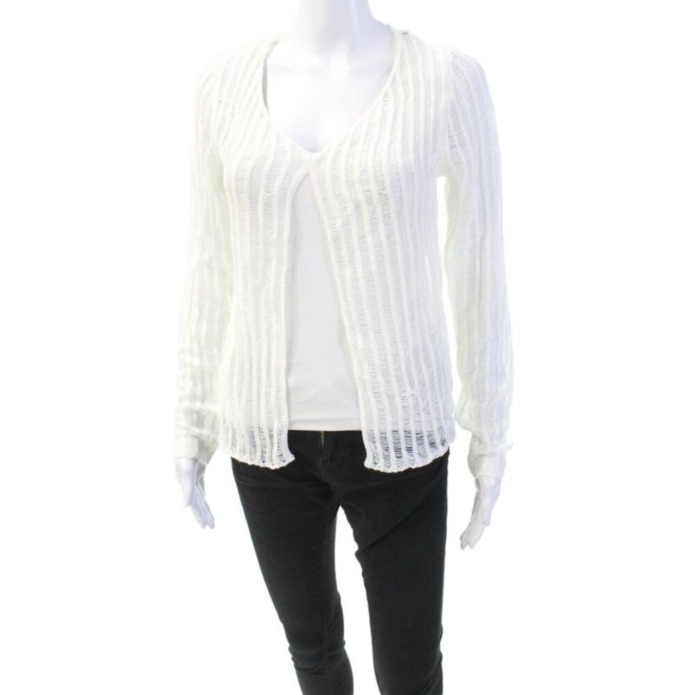 Edikted Womens Open Knit Long Sleeve V-Neck Split Detail Sweater White Size M